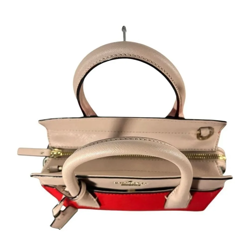 Kate Spade Women's Red & Beige Colorblock Saffiano Leather Satchel
